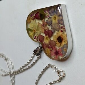 Vintage sterling silver 925 heart flower necklace chain pendant charm floral